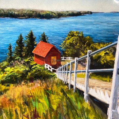 Looking Back; Owl's Head: 8x10 New England Ocean Wall Art Print, Painting at Coastal Maine Lighthouse, Pastel Landscape Artist - image3